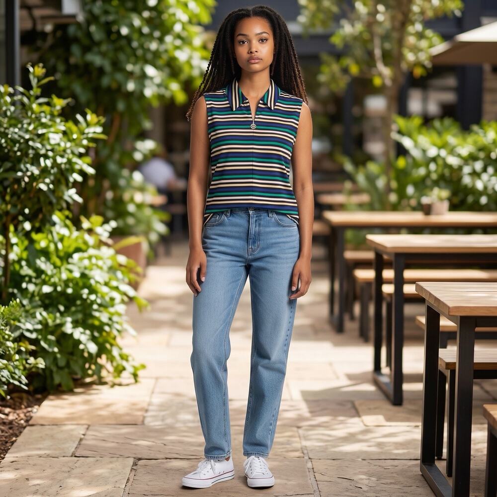 Tommy Hilfiger Womens Striped Quarter Zip Tank Top Multicolor XL Preppy Prep NWT
